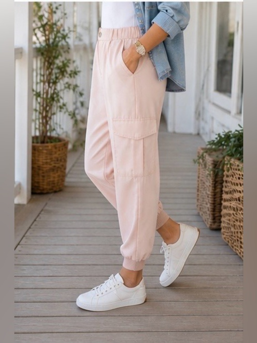 Zara  Pink Cargo cropped  Pants 28 Jogger Elastic Waist Casual Utility Chic